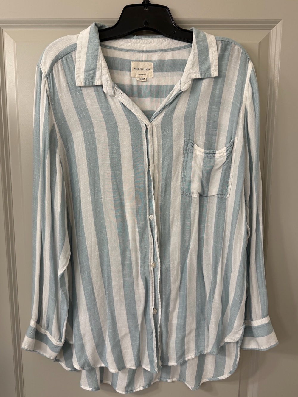 American Eagle Outfitters Light Blue & White Striped Button-Up Shirt